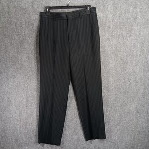 Vinci Dress Pant Mens 34 Black Pinstripe Flat Front Slash Pockets Straight Leg